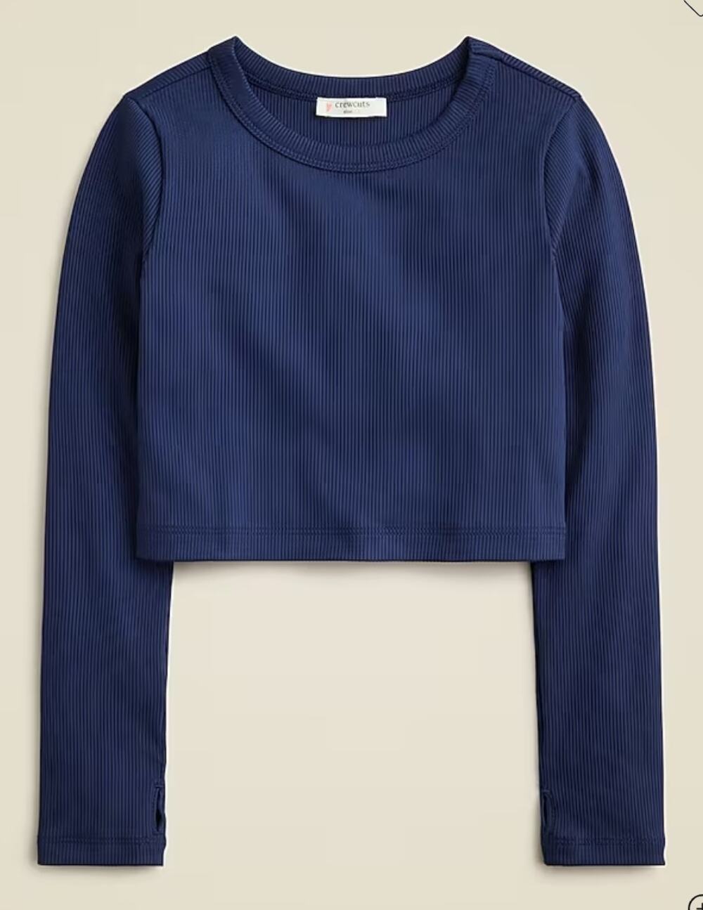 CREWCUTS Active J.Crew Navy Ribbed Cropped Long Sleeved girls shirt size 12-13
